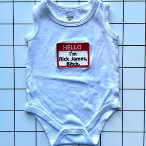 “Rick James” novelty newborn onesie